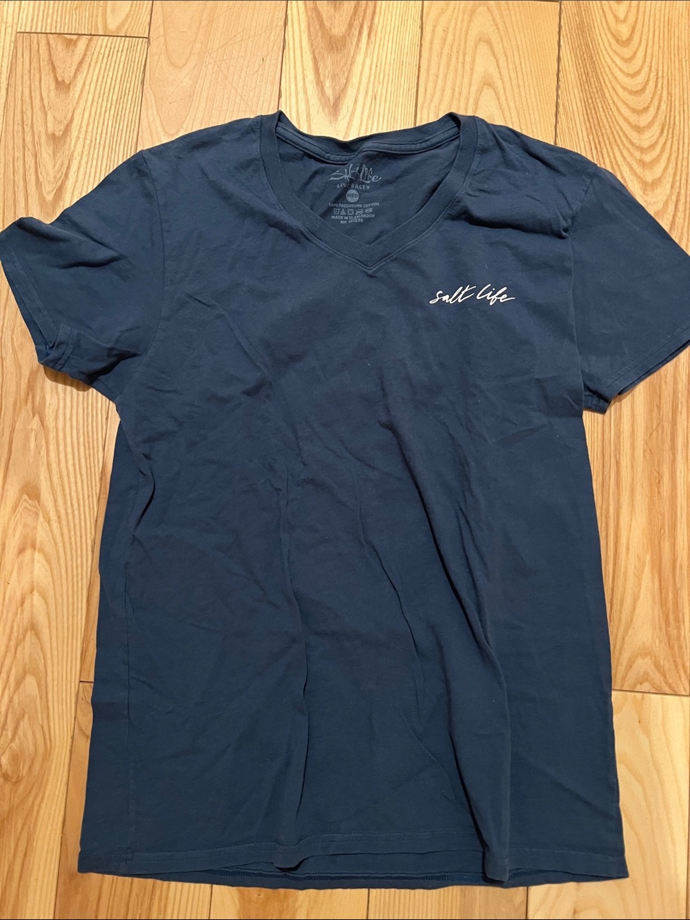 Salt Life Navy Blue V-Neck Tee with White Script